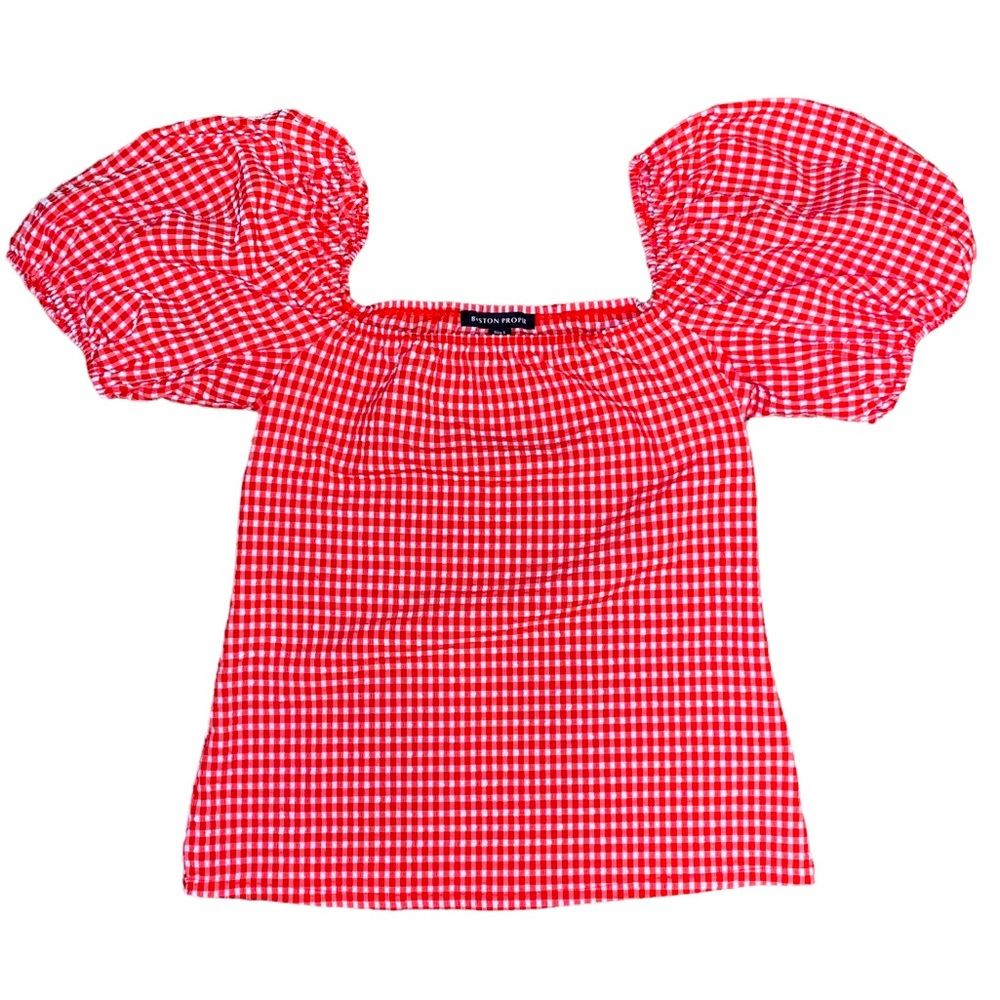 Boston Proper red gingham puff sleeve top